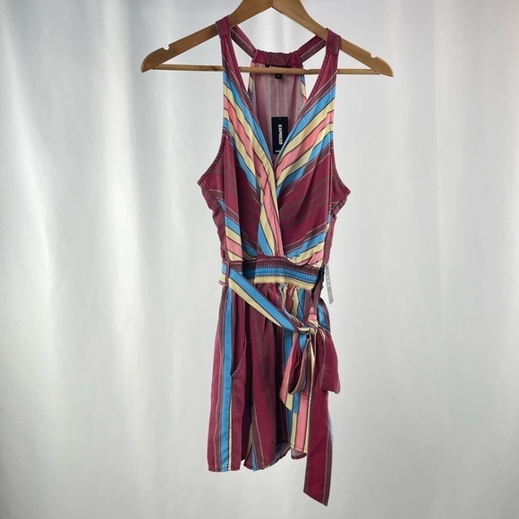 NWT Express Sleeveless V Neck Stripe Romper in Multi Size Extra Small - Picture 4 of 10